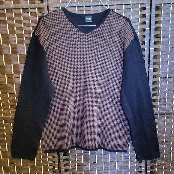 Boss V-Neck Sweater in Black and Brown - Picture 1 of 6